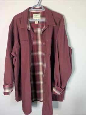 L.L. Bean Duck Canvas Flannel Lined Chore Shirt Jacket Men's XXL Tall Burgundy